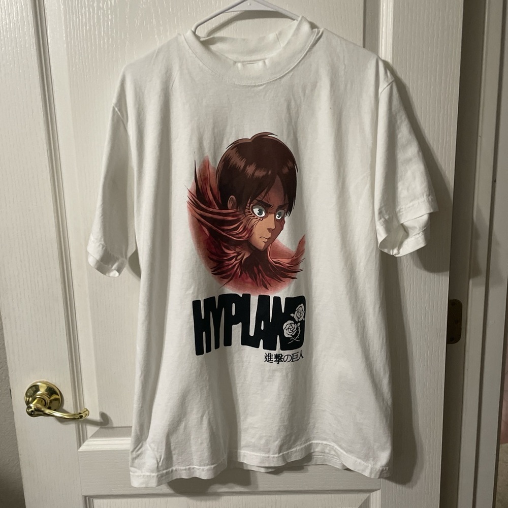 White and Red Anime Graphic Tee Short Sleeve